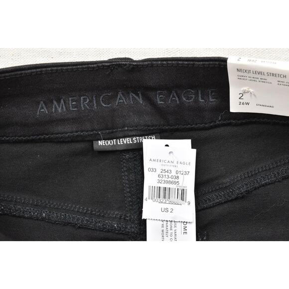 American Eagle Curvy Hi-Rise Mini Denim Skirt Black Size 2 Distressed NEW - Picture 8 of 8